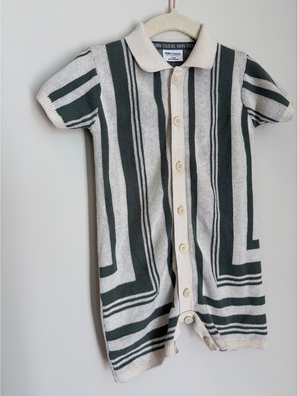 Norn Studios Baby Knit Romper 12-18M Cotton Short Sleeve Button-Up